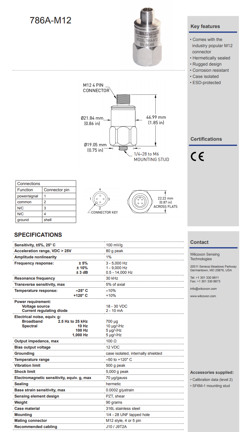 威爾康森通用振動傳感器技術參數
