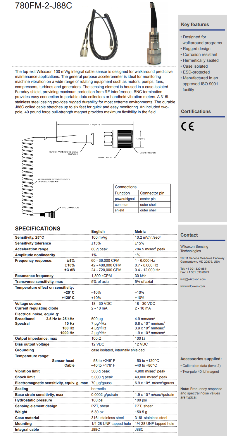 威爾康森周轉監測振動傳感器技術參數